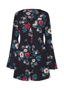 Missguided, Damen Kleid 'BUTTON DOWN FLARE SLEEVE SKATER DRESS', Rot / Schwarz