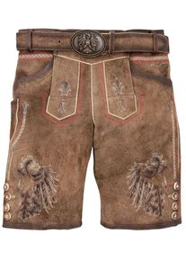 Kr&uuml;ger Buam Kr&uuml;ger Buam, Herren Trachtenlederhose kurz mit Stickerei, Braun / Rot