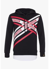 PLUS EIGHTEEN, Herren Kapuzenpullover, Hellrot / Schwarz / Offwhite