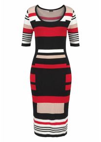 Bruno Banani, Damen Strickkleid, Rot / Schwarz / Weißmeliert