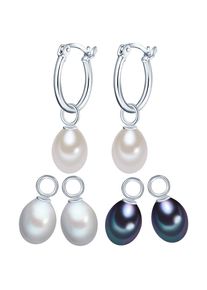 Valero Pearls, Damen Silber-Creolen mit Süßwasser-Zuchtperlen (3er Set), Silber