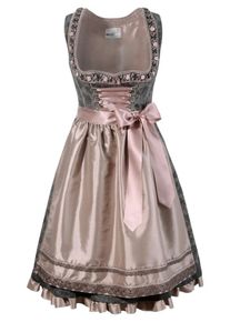 Marjo, Damen Dirndl midi mit B&auml;nderschn&uuml;rung, Basaltgrau / Puder / Wei&szlig;