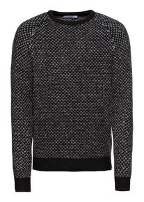 Kiomi, Herren Pullover 'Fluffy Mini Jacquard Jumper', Schwarz / Wei&szlig;