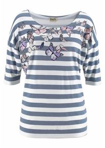 Boysen's BOYSEN'S, Damen Print-Shirt, Taubenblau / Wei&szlig;