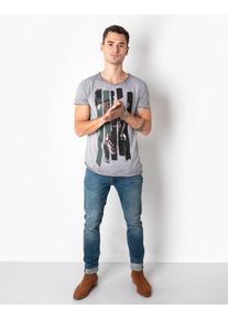 tigha, Herren Shirt 'Skull Brush MSN', Brokat / Graumeliert / Grasgrün / Schwarz