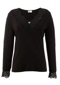 Turi Landhaus, Damen Trachtenshirt mit V-Ausschnitt, Schwarz