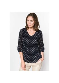 comma, Damen Bluse, Kobaltblau / Gelb / Wei&szlig;