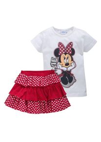 Disney, Mädchen Shirt & Rock mit Rüschen (Set, 2-tlg.), für Mädchen, Rot / Weiß