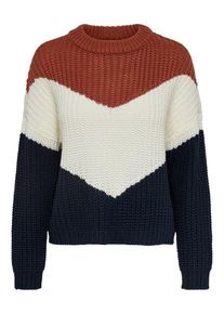 Only, Damen Strickpullover, Nachtblau / Rostbraun / Wei&szlig;
