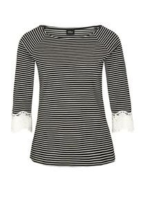 s.Oliver BLACK LABEL, Damen Shirt mit Spitzenbesatz, Schwarz / Weiß