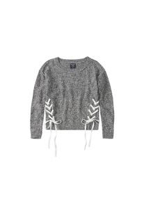 Abercrombie & Fitch Abercrombie & Fitch, Damen Pullover 'LACE UP PULLOVER', Grau / Weiß
