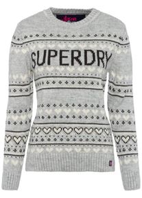 Superdry, Damen Norwegerpullover 'CLEVELAND FAIRISLE', Graumeliert / Schwarz / Naturwei&szlig;