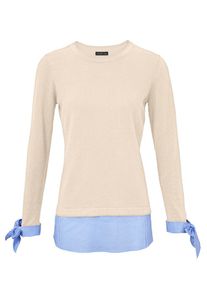 Heine, Damen Rundhalspullover, Sand / Blau / Weiß
