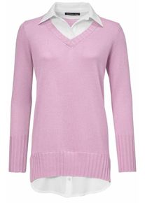 Heine, Damen Longpullover, Ros&eacute; / Wei&szlig;