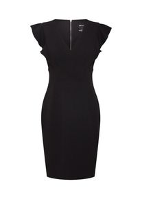 DKNY, Damen Kleid 'V-neck ruffle cap sleeve sheath', Schwarz