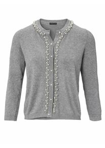 Heine, Damen Cardigan mit Perlenbesatz, Graumeliert