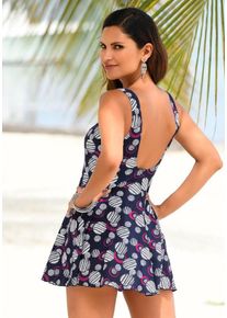 Lascana, Damen Badeanzug-Kleid, Navy / Lila / Wei&szlig;