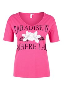 Q/S Designed By, Damen Jerseyshirt mit Vintage-Print, Pink / Schwarz / Wei&szlig;