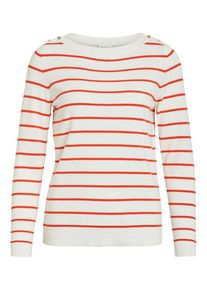 Vila, Damen Strickpullover, Orangerot / Wei&szlig;