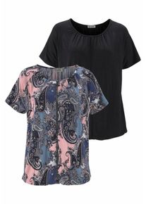 Boysen's BOYSEN'S, Damen Rundhalsshirt (Packung, 2er-Pack), Blau / Altrosa / Schwarz