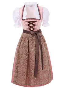 Bernd Naber, Damen Dirndl 3tlg. mit B&auml;nderschn&uuml;rung, Brokat / Rosa