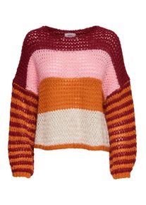 Only, Damen Pullover, Dunkelorange / Rosa / Karminrot / Wollwei&szlig;