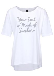 Heine, Damen Rundhalsshirt mit Schriftzug, Grau / Weiß