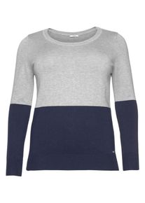 Tom Tailor, Damen Polo Team Rundhalspullover, Navy / Grau