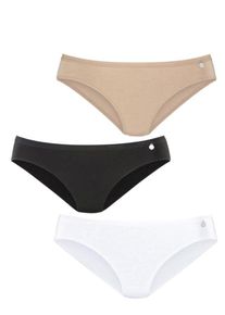 Lascana, Damen Bikinislips (3 St&uuml;ck), Beige / Schwarz / Wei&szlig;