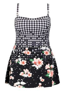Ulla Popken, Damen Badekleid 'Vichy', Schwarz