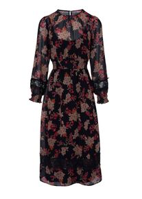 Heine, Damen Druckkleid, Rosé / Rot / Schwarz