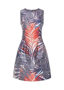 Apart, Damen Cocktailkleid mit seitlichen Eingriffstaschen, Marine / Orangerot / Weiß