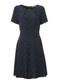 Heine, Damen Bodyform-Druckkleid, Beige / Marine / Weiß