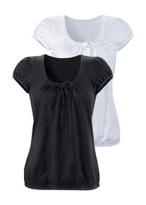 Buffalo, Damen Shirts (2 St&uuml;ck) mit gerafftem Ausschnitt, Schwarz / Wei&szlig;