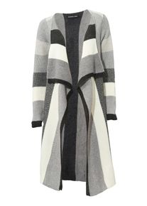 Heine, Damen Longstrickjacke, Ecru / Hellgrau / Dunkelgrau
