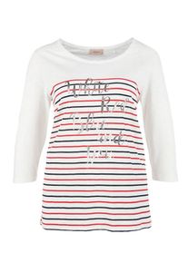 TRIANGLE, Damen Shirt mit gestreifter Front ?, Rot / Wei&szlig;meliert
