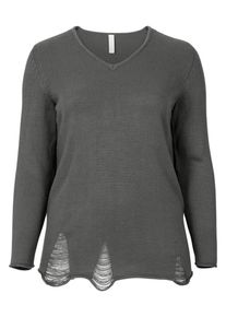 SheeGOTit, Damen Pullover im Destroyed-Look, Dunkelgrau