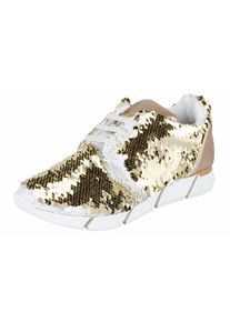 Andrea Conti, Damen Sneaker mit Two-Tone-Pailletten, Gold / Wei&szlig;