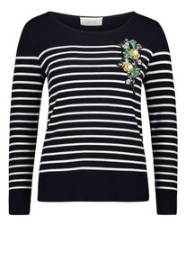 Cartoon, Damen Strickpullover, Nachtblau / Mischfarben / Wei&szlig;