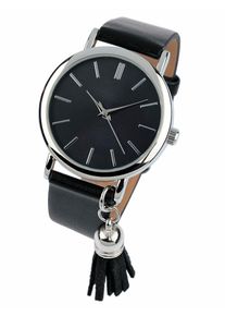 Heine, Damen Armbanduhr mit kleiner Quaste, Schwarz / Silber