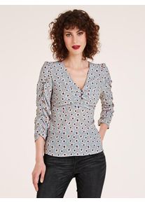 Heine, Damen Bluse, Hellblau / Dunkelblau / Rosa