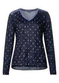 Street One, Damen Shirt, Nachtblau / Royalblau / Weiß