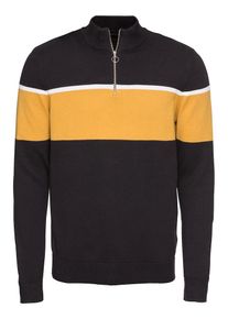 New Look, Herren Pullover 'RED COL BLOCK FUNNEL ZIP THRU', Navy / Senf