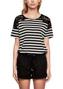 Q/S Designed By, Damen Leinenmix-Shirt, Schwarz / Weiß