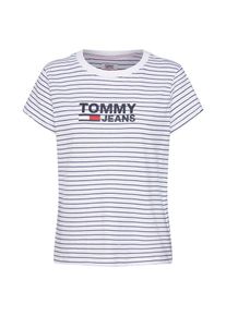 Tommy Jeans, Damen Shirt 'TJW STRIPED CHEST GRAPHIC TEE', Navy / Wei&szlig;