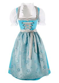 Bernd Naber, Damen Dirndl mit Bänderschnürung (3tlg.), Türkis / Weiß