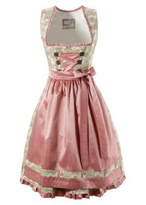 Marjo, Damen Dirndl kurz mit Satinbandschnürung, Hellgrün / Rosa / Weiß