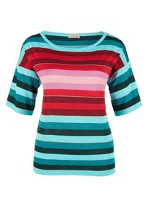 TRIANGLE, Damen Bunter Kurzarm-Pullover, T&uuml;rkis / Gr&uuml;n / Altrosa / Rot / Kirschrot