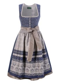 Country Line, Damen Dirndl midi mit Blümchendruck, Marine / Greige