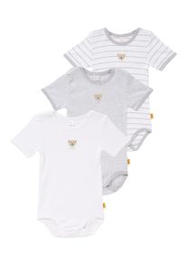 Steiff Collection, 3 tlg. Set Kurzarmbodys, Grau / Weiß